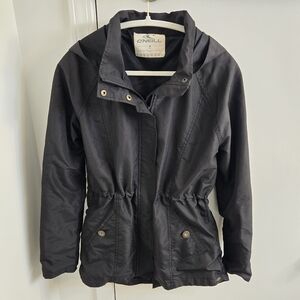 O’Neill Mid-Length Raincoat, Draw String, Hooded, Black, Size M (Girl)